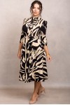 Rochie office Shila crem cu maneci 3/4 si funda decorativa